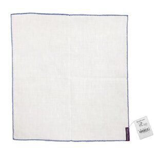 NEW Ralph Lauren Purple Label Linen Pocket Square! White With Blue Border  SMALL